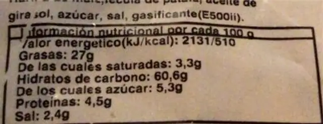 Konos nutrition facts table