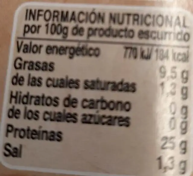 Atún Claro nutrition facts table