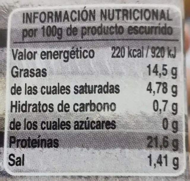 Agujas en aceite de oliva nutrition facts table
