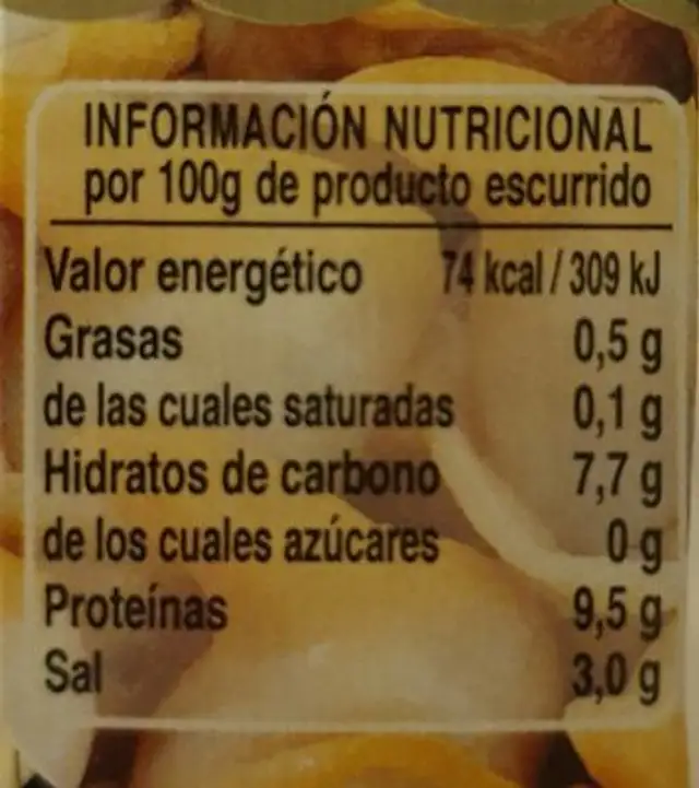 Berberechos nutrition facts table