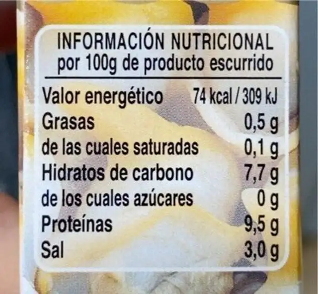 Berberechos al natural nutrition facts table