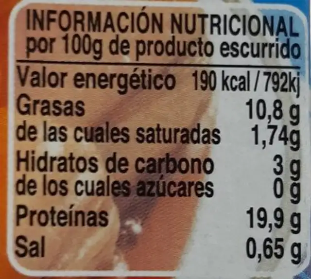 Mejillones "fritos" en escabeche nutrition facts table