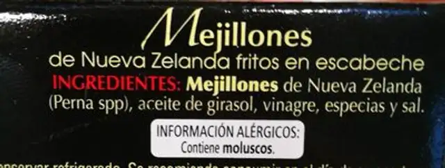 Mejillones en escabeche nutrition facts table