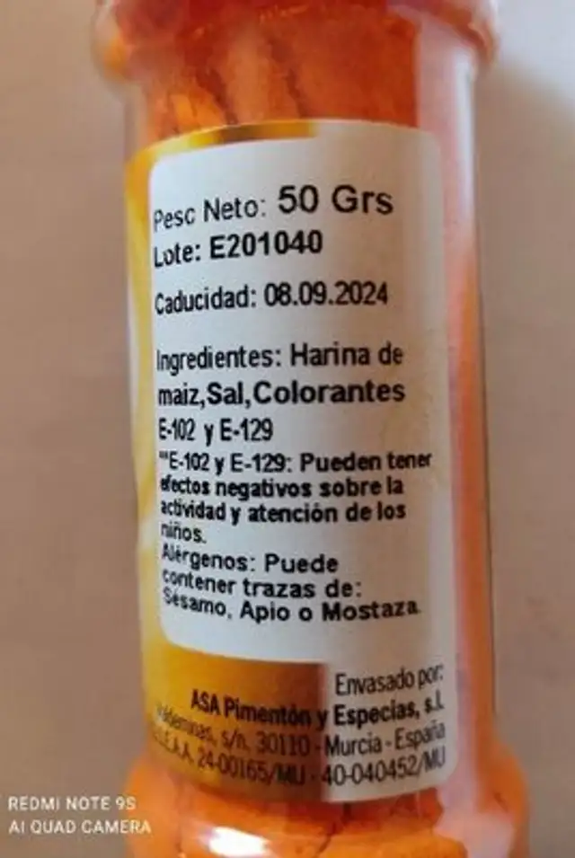 Colorante alimentrio nutrition facts table
