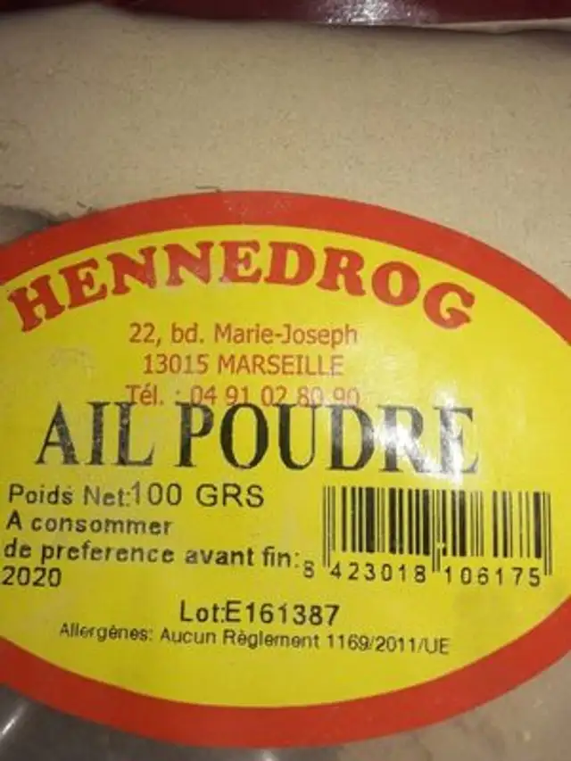 Poudre d AIL ingredients label