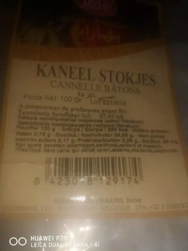 Cannelle bâtons nutrition facts table