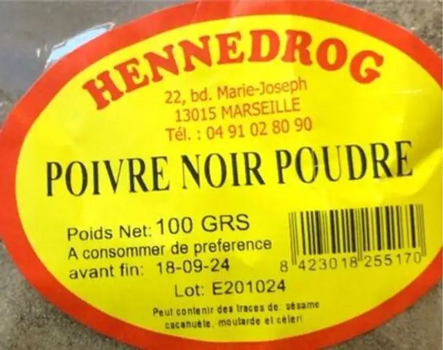 Poivre noir poudre nutrition facts table