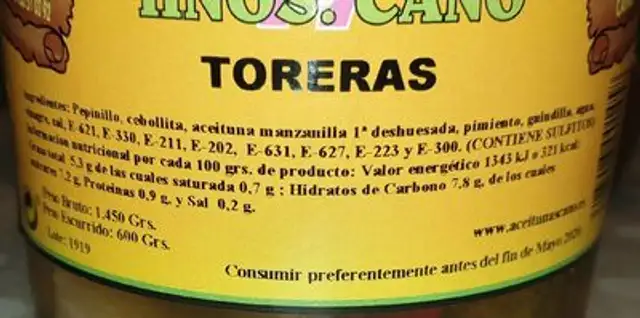 Banderillas toreras nutrition facts table