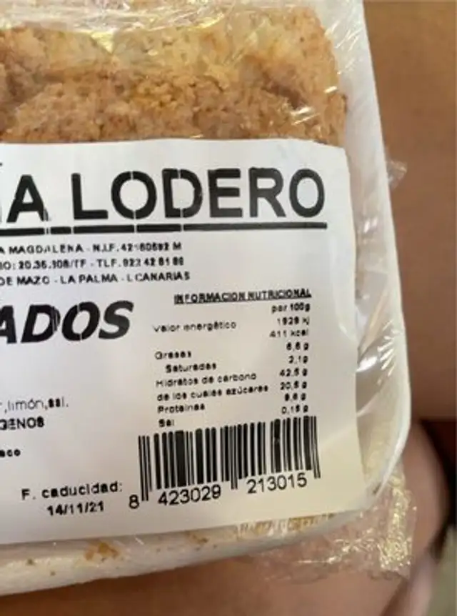 Almendrados nutrition facts table