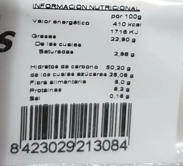 Mantecados nutrition facts table
