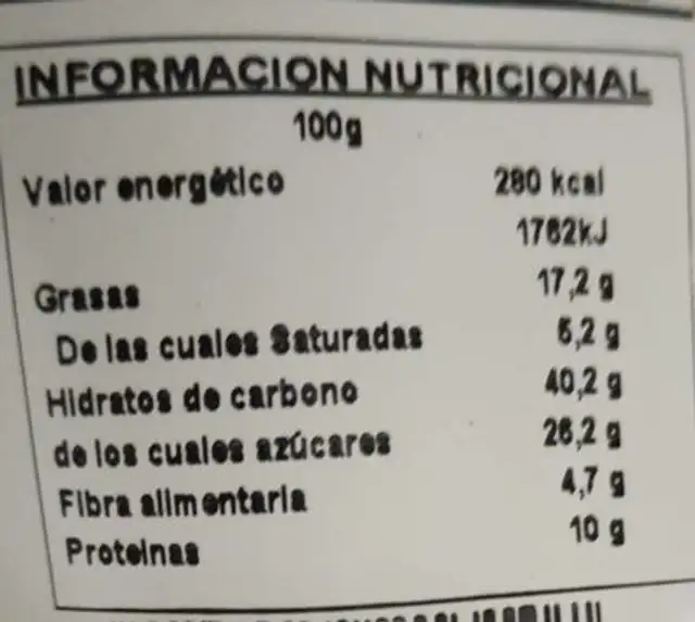 Merengues nutrition facts table