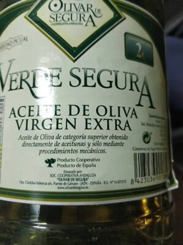 Aceite de oliva virgen extra ingredients label