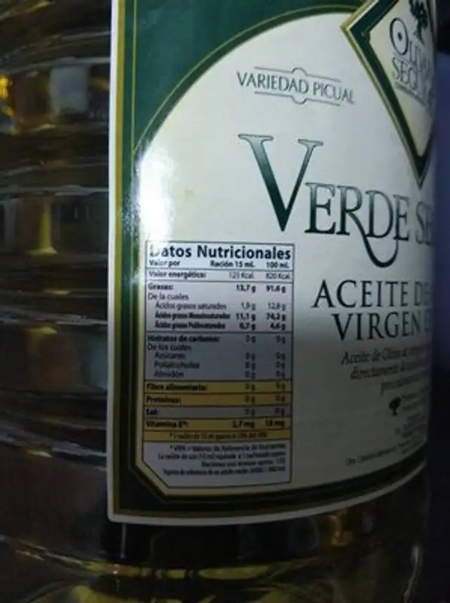Aceite de oliva virgen extra nutrition facts table