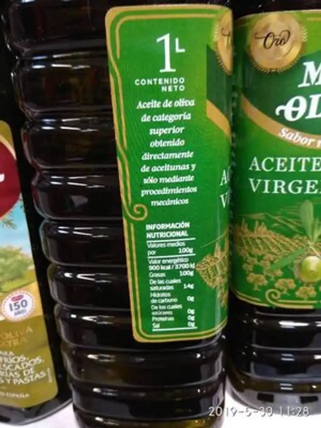 Aceite de oliva virgen extra Sabor Mediterrráneo botella 1 l ingredients label