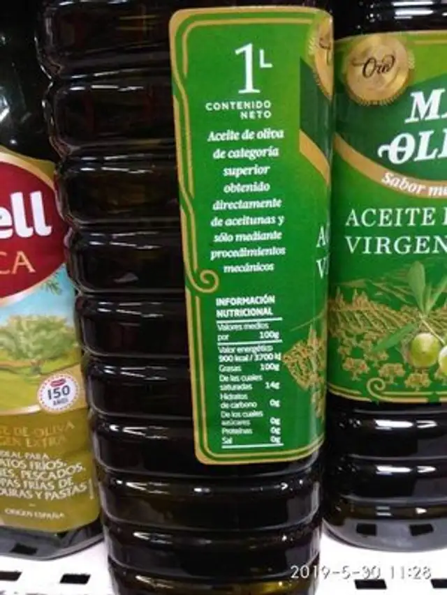 Aceite de oliva virgen extra Sabor Mediterrráneo botella 1 l nutrition facts table