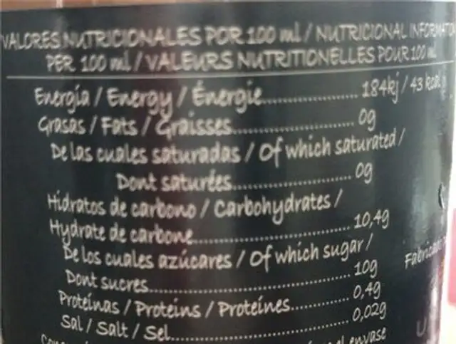 Jus peche pomme nutrition facts table