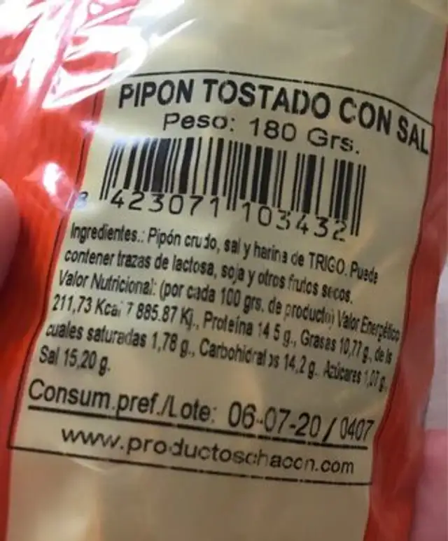 Pipon tostado con sal nutrition facts table