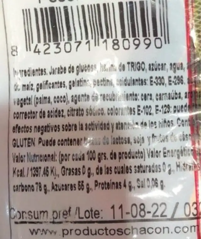 Chuches nutrition facts table