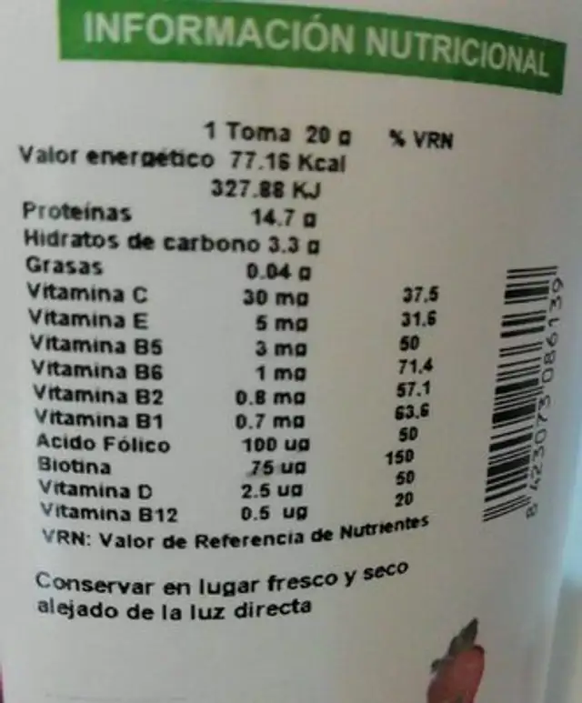 Diet-food nutrition facts table