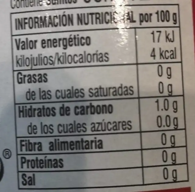 Bebida refrescante nutrition facts table