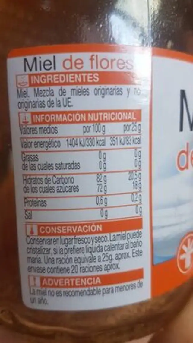 Miel de flor nutrition facts table
