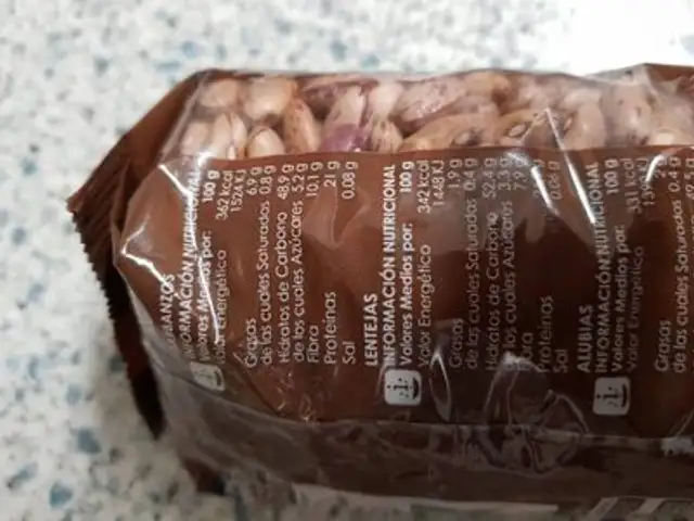 Unknown nutrition facts table