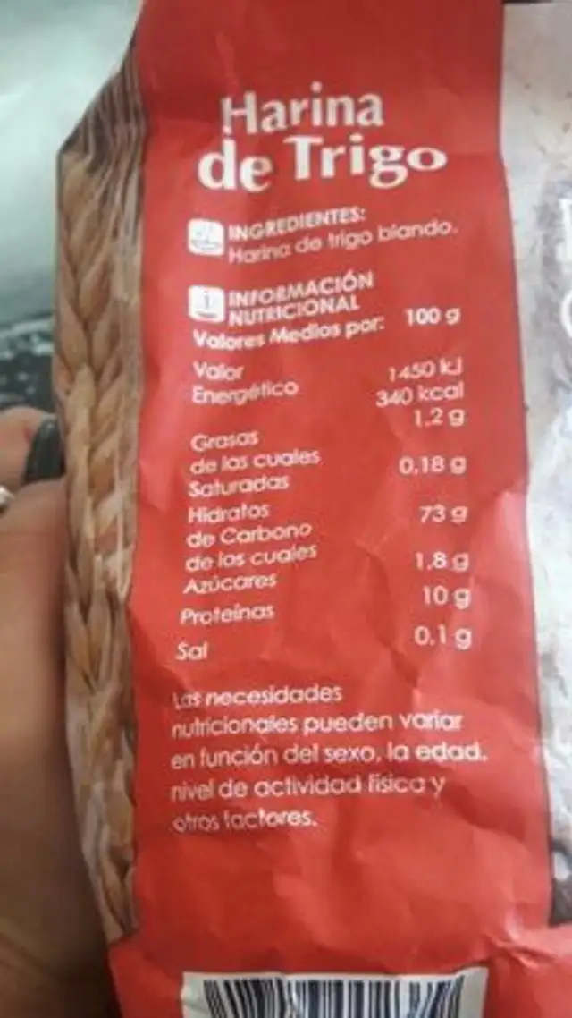 Harina de trigo nutrition facts table