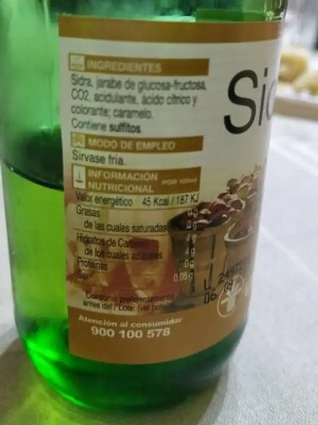 Sidra nutrition facts table