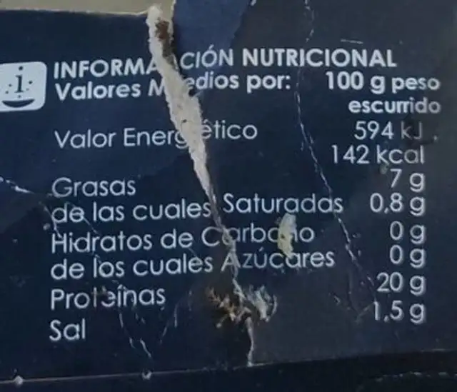 Atun nutrition facts table