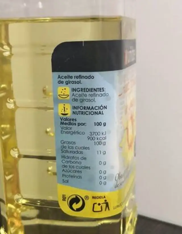 Aceite refinado girasol nutrition facts table