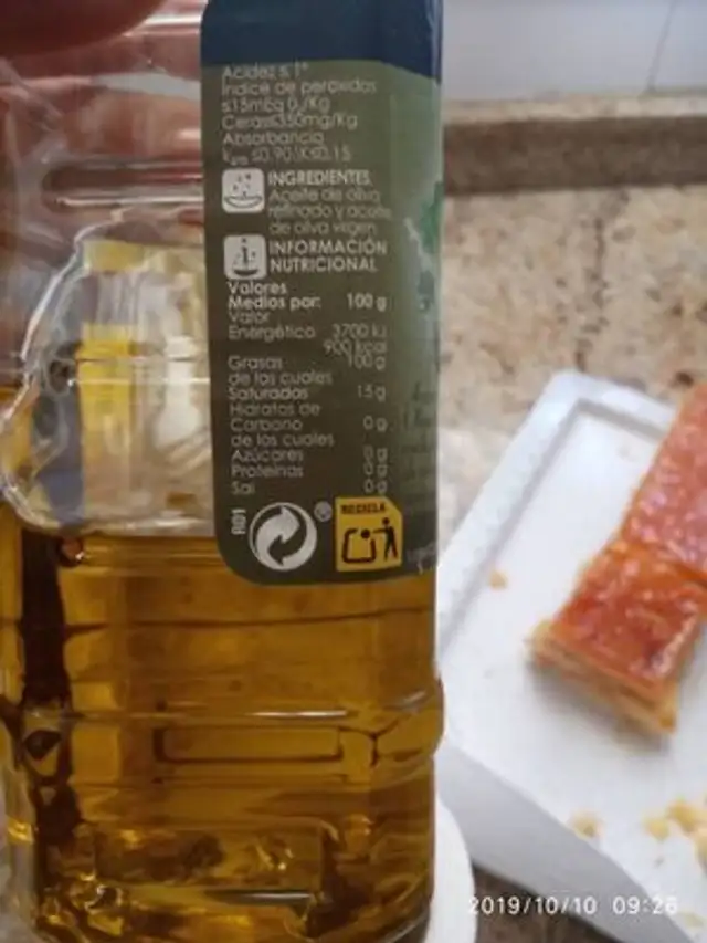 Aceite de oliva nutrition facts table