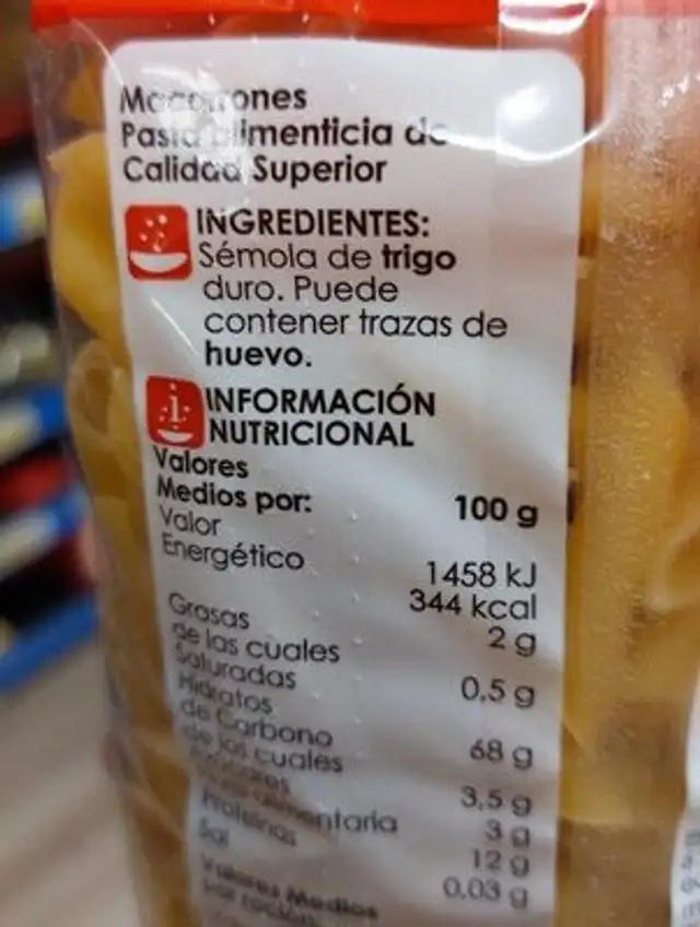Macarrones ingredients label