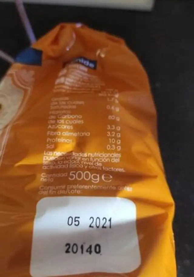 Pan rallado nutrition facts table