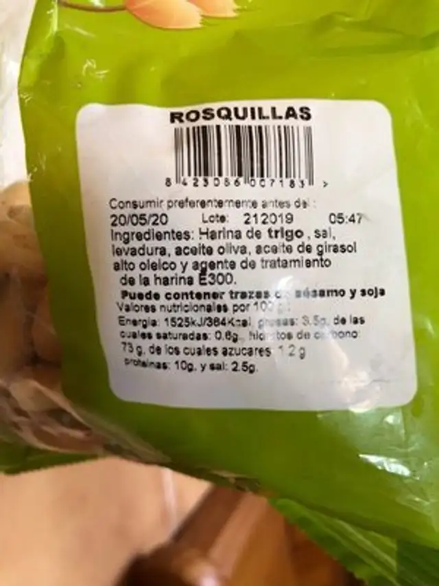 Rosquillas ingredients label