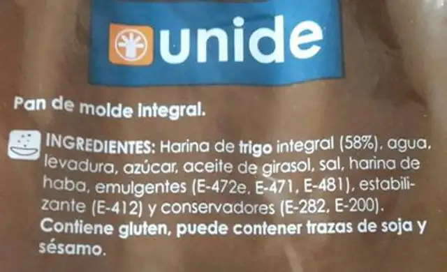 PAN DE MOLDE INTEGRAL ingredients label