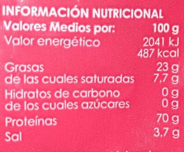 Cortezas de cerdo nutrition facts table