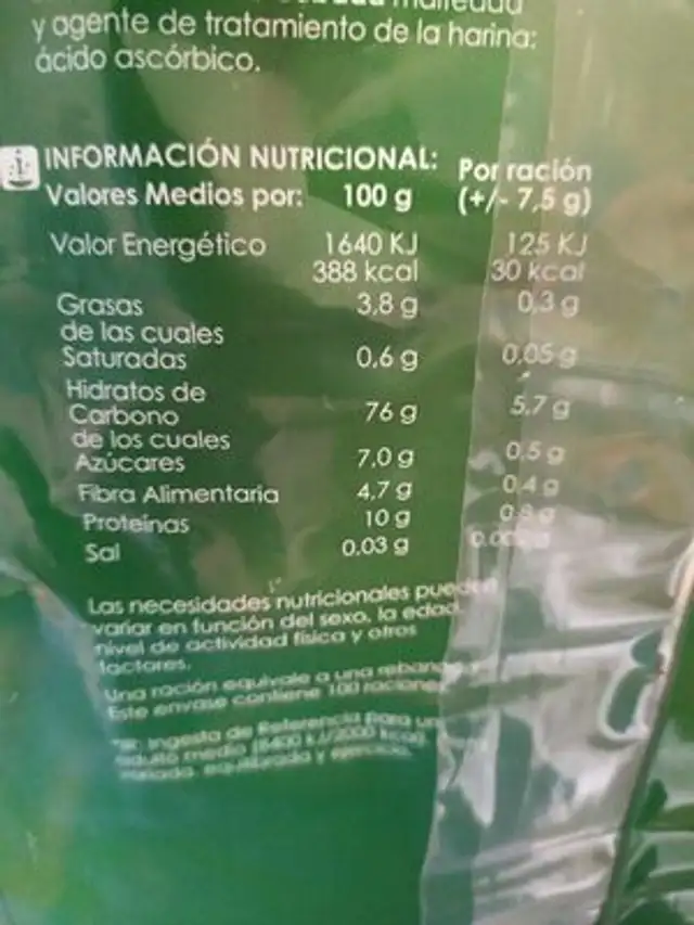 Biscottes (bajos en sal) nutrition facts table