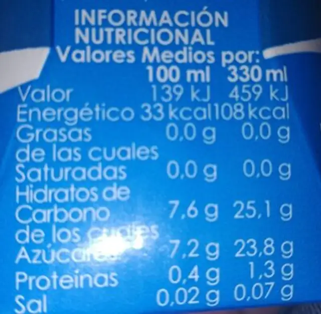 Zumo sabor mediterráneo nutrition facts table