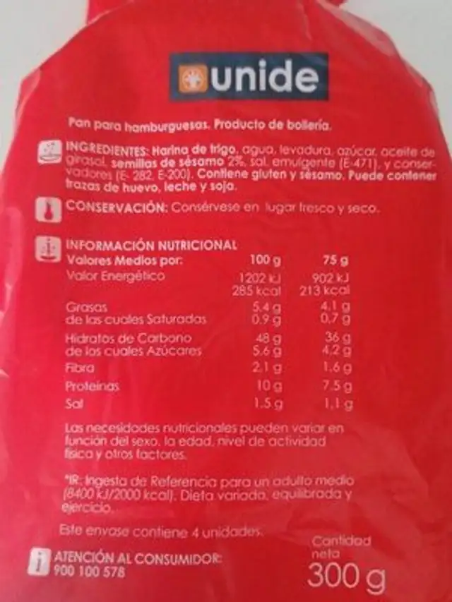 Maxi Burger nutrition facts table
