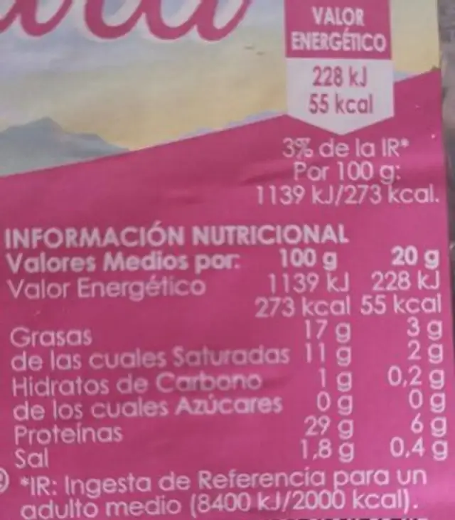 Havarti light nutrition facts table