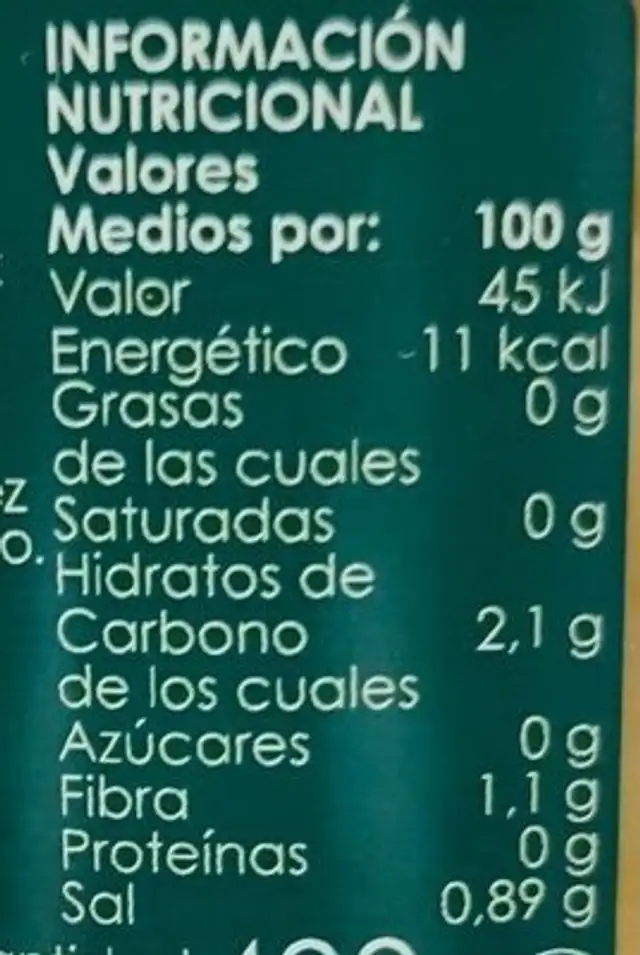 Cardo troceado nutrition facts table