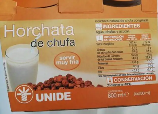 Horchata de Chufa nutrition facts table
