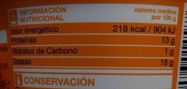 Crema de queso Camembert nutrition facts table