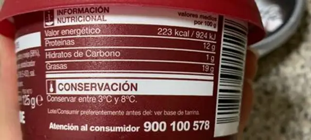 Crema de queso nutrition facts table