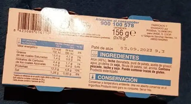 Paté de atún nutrition facts table