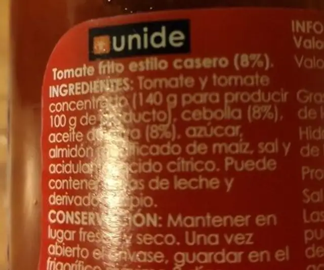 Tomate frito estilo casero ingredients label