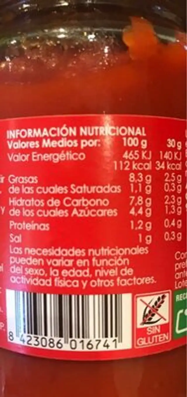 Tomate frito estilo casero nutrition facts table
