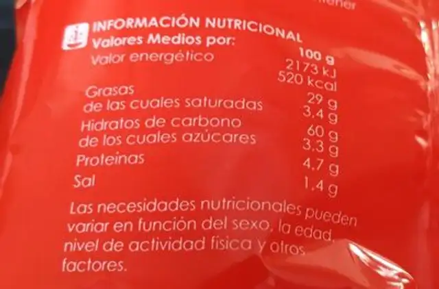 Palomitas sabor mantequilla nutrition facts table
