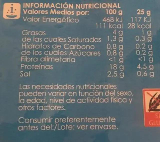 Jamon Cocido Extre nutrition facts table
