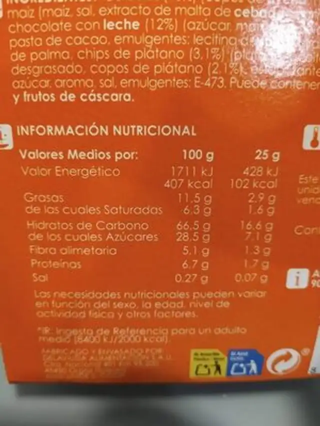 Unknown nutrition facts table